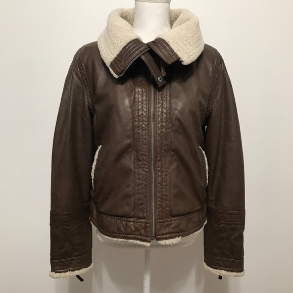 Converse Brown Genuine Leather & Shearling Bomber Jacket